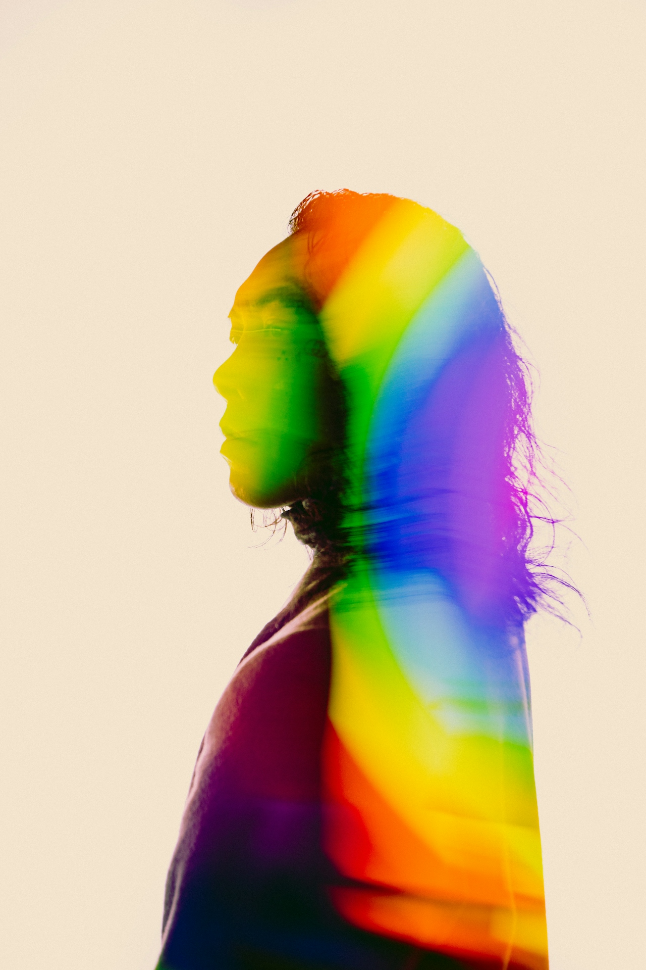 Rainbow light-painted portrait