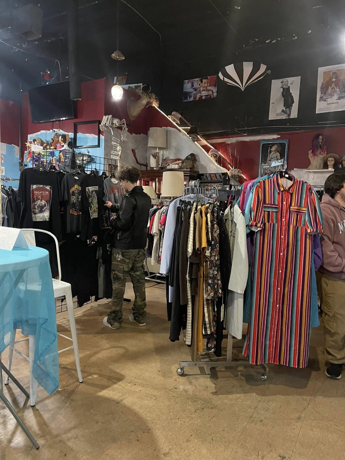 Racks of vintage clothes at the flea market